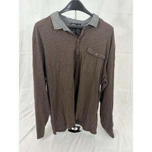 Harley-Davidson Mens 2XL Brown Slub Cotton Long Sleeve Polo Shirt Metal Logo HD